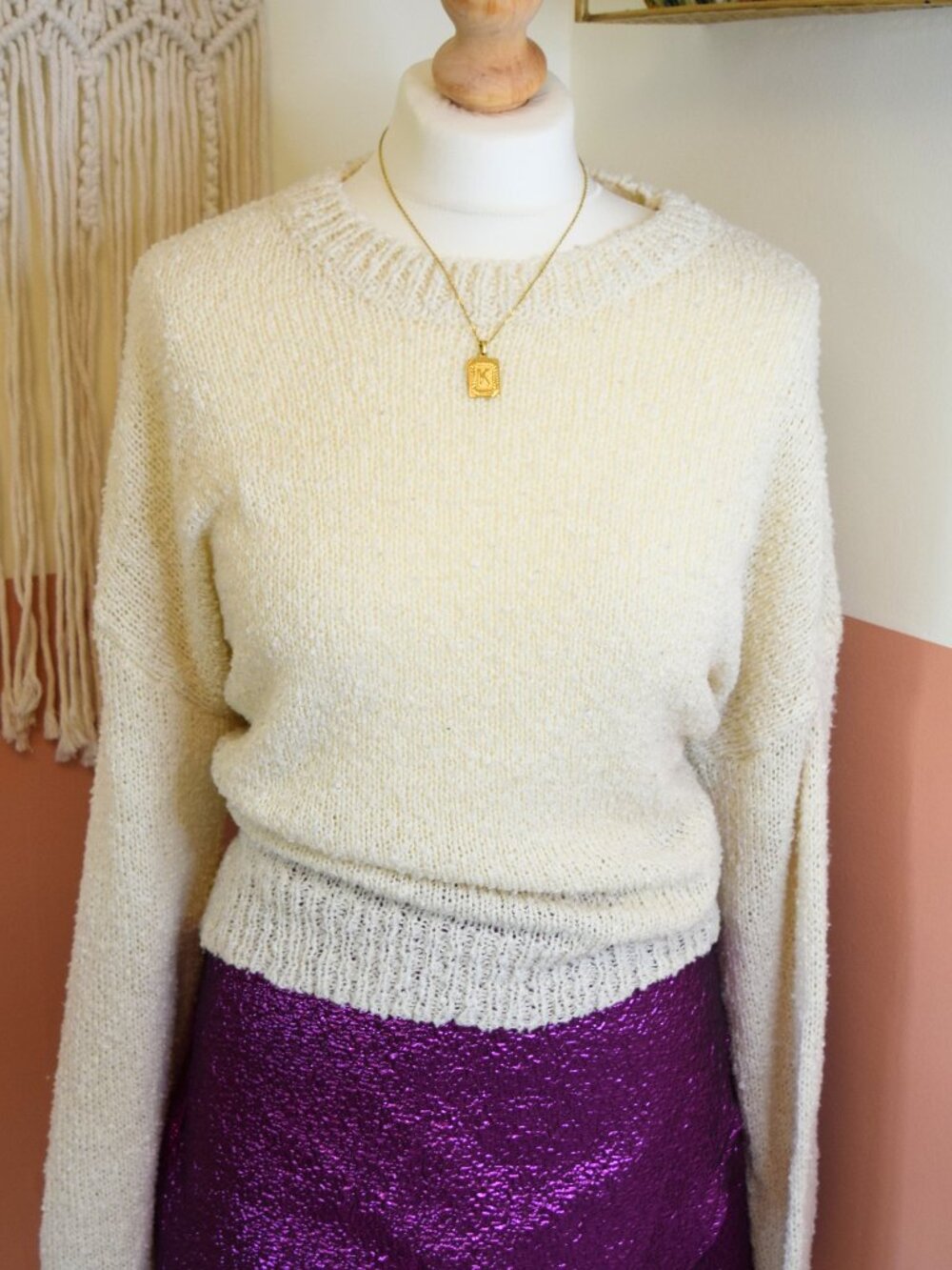 GILLI Cream Ivory Textured Knit Oversized Sweater Size L